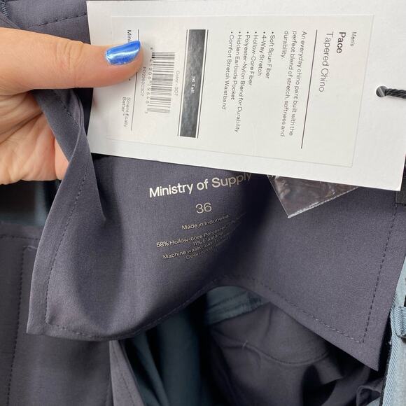 MINISTRY OF SUPPLY Men Pace Chino Pants 36x35 Tall Blue Flat Front NWT - Picture 8 of 10